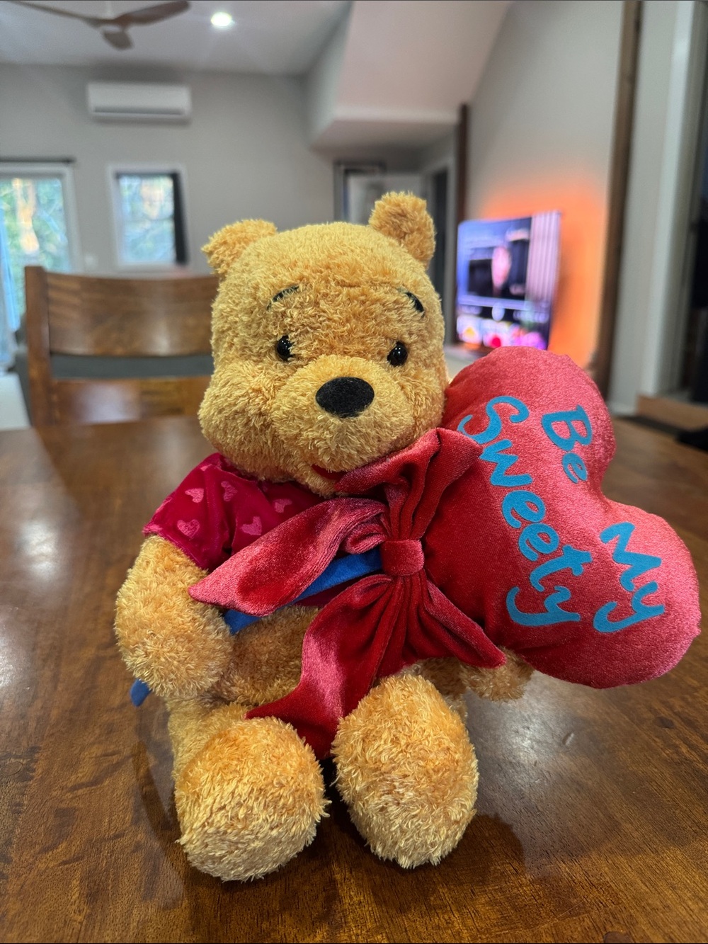 Y2K Winnie the Pooh 'Be My Sweety' Plush Holding Heart Lolipop